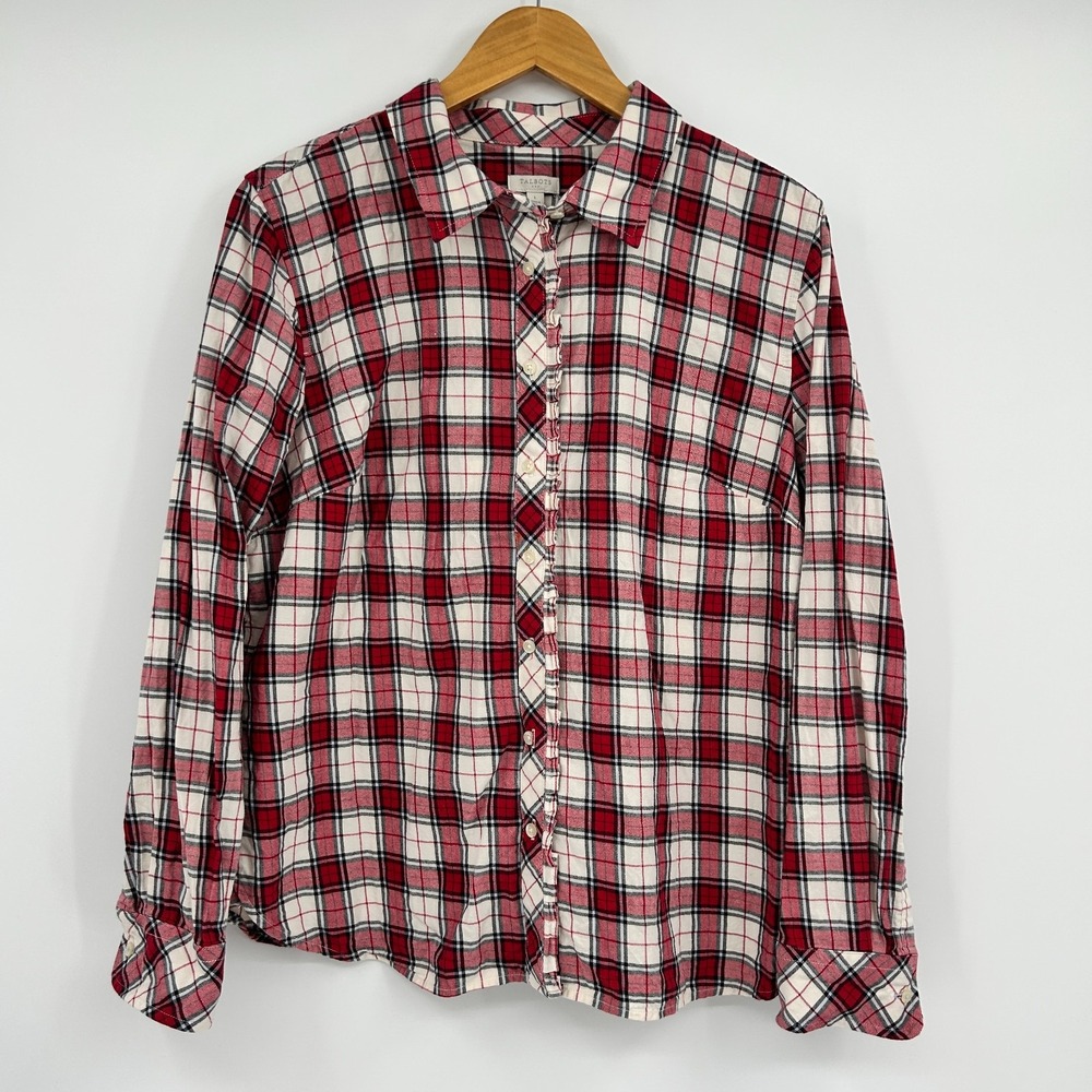 Talbots Country Cottage Plaid Button Up Womens L Heritage Cotton Soft Preppy